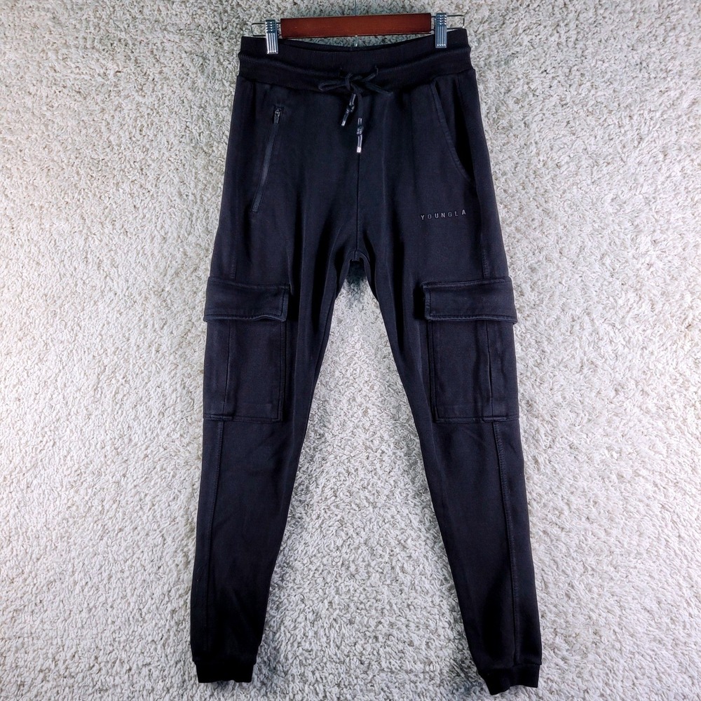 YoungLA Cargo Joggers Mens Medium Black Excellent Gym Athletic Sweatpants